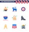 Big Pack of 9 USA Happy Independence Day USA Vector Flats and Editable Symbols of shose; packages; star; money; coffee