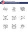 Big Pack of 9 USA Happy Independence Day USA Vector Lines and Editable Symbols of baseball; ball; heart; basketball; sport