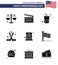 Big Pack of 9 USA Happy Independence Day USA Vector Solid Glyphs and Editable Symbols of circus; american; glass; sports; hockey