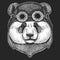 Big panda. Bamboo bear Hand drawn image for tattoo, emblem, badge, logo, patch Cool animal wearing aviator, motorcycle