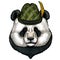 Big panda, bamboo bear portrait. Austrian bavarian tirol hat. Beer festival. Oktoberfest.