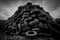 Big pile of used old car tires for recycling. Neural network generated art
