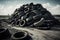 Big pile of used old car tires for recycling. Neural network generated art