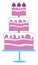 A big pink fondant cake mounted on a blue cake stand vector or color illustration