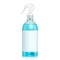 Big plastic bottle with blue sanitizing gel, white label and dispenser