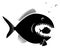 The big predatory fish eats the small defenseless. For an article on business takeover or competition. Black on white.