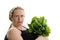 Big pregnant woman silly face vegetables