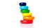 A big pyramid build from colored wooden rings of color lgbt flag.