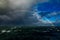 Big Rainbow Over Rough Seas In The English Channel