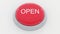Big red button with open inscription. Conceptual 3D rendering