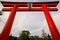 A big red divine gateway of Fujisan Hongu Sengen Taisha