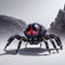 Big red eyed cute black spider with white background