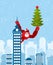 Big Red Gorilla dressed as Santa Claus climbs the building with