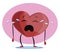 Big red heart crying vector illustration in violet circle