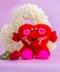 Big red heart on pink background with red rose