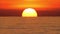 Big Red Hot Sun in Warm Air Distortion Above Ocean Horizon, Sunset over the sea, Big Rising Sun with Clouds. Closeup