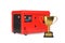 Big Red Outside Auxiliary Electric Power Generator Diesel Unit for Emergency Use with Golden Award Trophy Cup. 3d Rendering