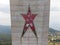 Big red star on an abandoned soviet monument Buzludzha made in the style of brutalism, Bulgaria