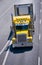 Big rig yellow classic power semi truck reefer trailer interstat