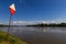 Big river with urban sign