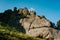 Big rock mountains. Mountain. Landscape with forest and stones. Blue Cloudy Sky. nature.