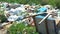 Big rubbish dump neare the road, nature and blue sky background