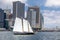 Big Sailboat sailing on Hudson River in New York City