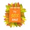 Big Sale 50 Percent. Autumn Paper Bag Label Vector