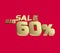 Big sale 60 percent 3Ds Letter Golden, 3Ds Level Gold color, big sales 3D, Percent on red color background, and can use as gold