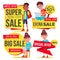 Big Sale Banner Set Vector. School Children, Pupil. Template For Advertising. Discount Tag, Special Offer Banner. Up To