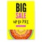 Big sale, bright poster with half past of watermelon. Get up to seventy five percent discount. Summer offer for shopping