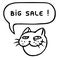 Big sale. Cartoon cat head. Speech bubble. Vector illustration.