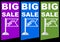 Big sale, discount percent, colored label with flags and headline, violet, blue, green design.