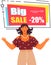 Big sale and discounts banner. Reduction offer poster with happy woman. New arrival, special offer