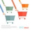 Big sale flat illustration. racing on shopping carts on white