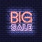 Big sale lettering in neon font with bricks
