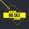 Big sale poster. Get up to fifty percent discount. Simple yellow advertising banner with tag and text design. Big sale