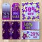 Big sale printable card template with purple iris flower design.