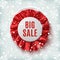 Big sale, realistic red label with ribbons
