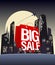 Big sale shopping bag in night city.