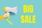 Big sale text with megaphone yellow and teal