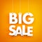 Big sale - white words hanging on orange background