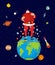 Big Santa Claus on Earth. Christmas on planet. Big red bag and m