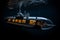 Big scientific submarine exterior with lights illuminating underwater. Generative AI