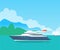 Big Sea Motorboat and Cute Seascape, Color Banner