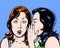 Big secret comic pop art illustration of two beauties with blue background