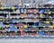 Big section of canned fish various manufacturers in a grocery department