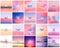 BIG set of 20 square blurred nature purple pink backgrounds. With various quotes