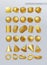 Big set of 3d gold geometry. Vector realistic render square, ball, pyramid, polyhedron, cylinder, circle yellow metallic objects,