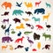 Big set of african and european animals silhouettes in cartoon s